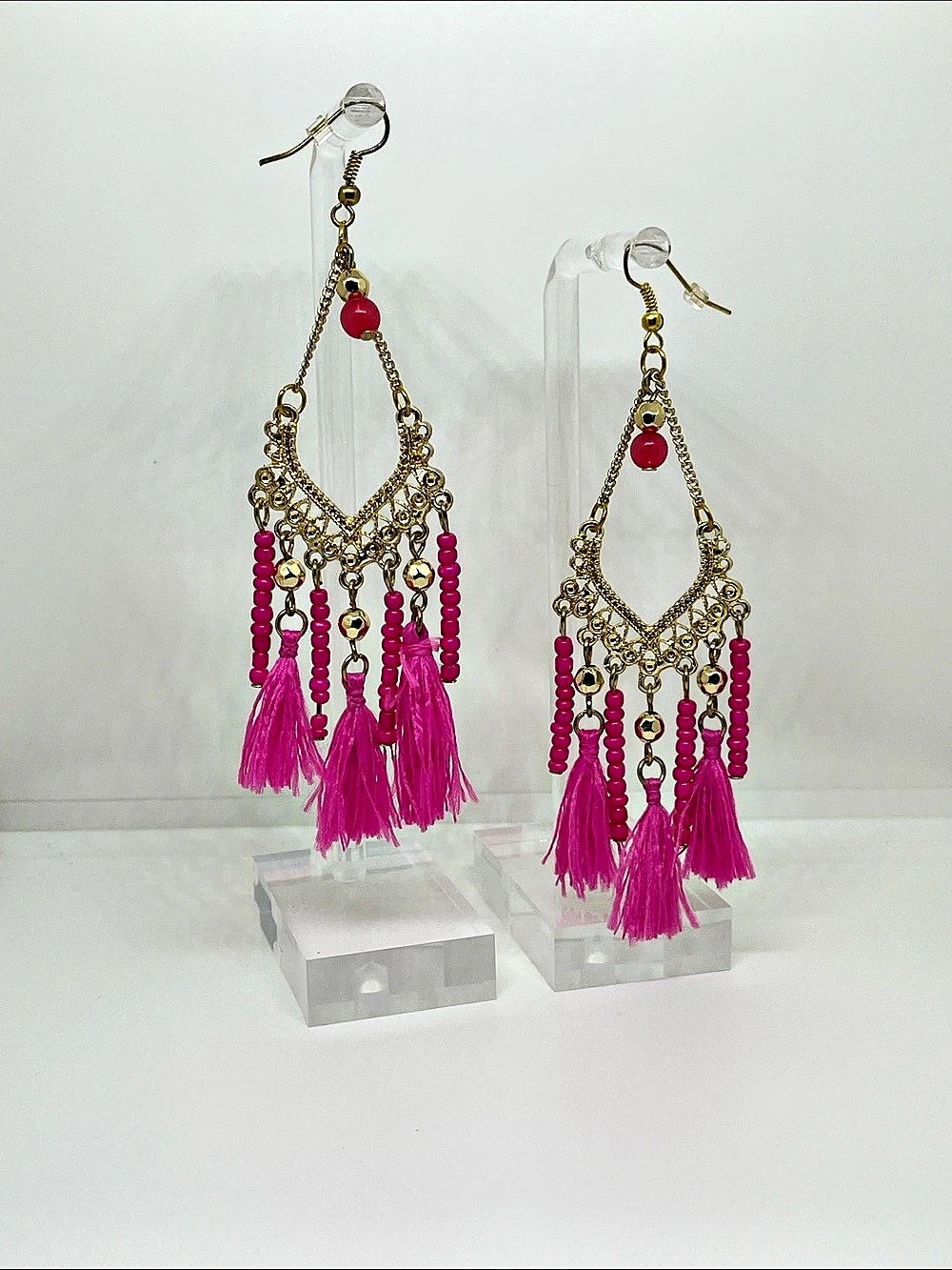 Pink & Gold Tassel Earrings